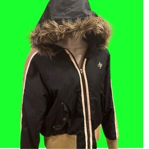 Y2K ▶️ South Pole ◀️ Puffer Jacket with Faux Fur Hood Stripe Spell Out. XL